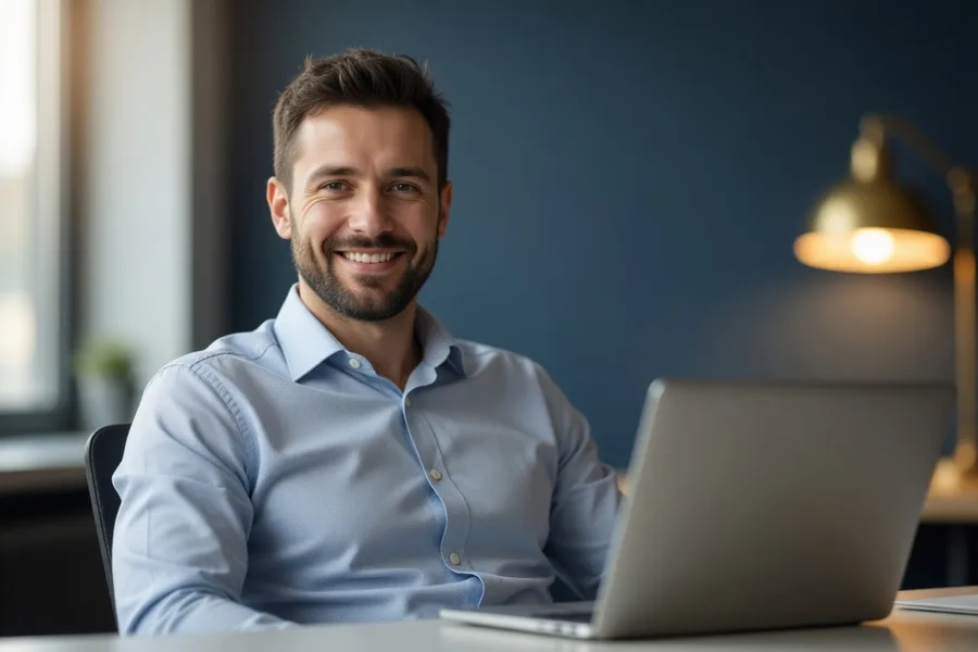 A man reviews his written removal plan on a laptop at his desk.